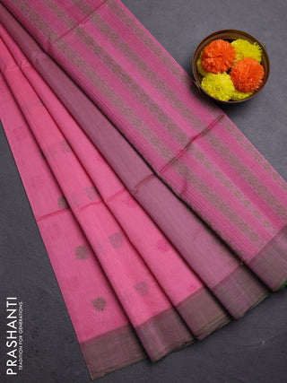Light Pink & Green Kora Silk Cotton Saree