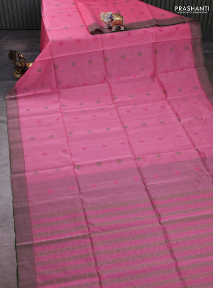 Light Pink & Green Kora Silk Cotton Saree