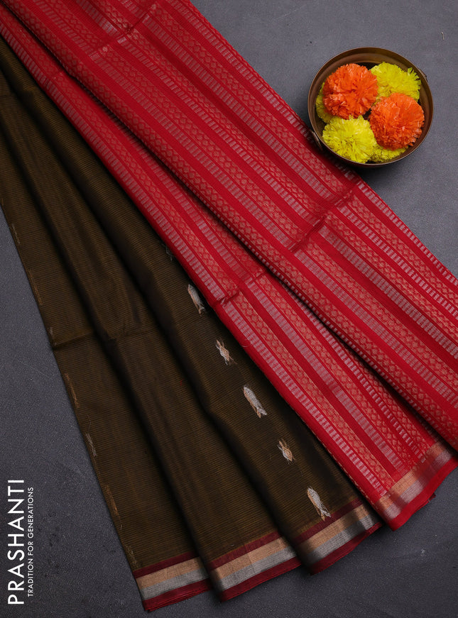 Mustard & Red Kora Silk Cotton Saree
