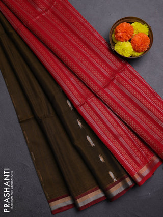 Mustard & Red Kora Silk Cotton Saree