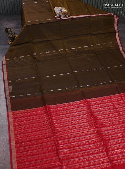 Mustard & Red Kora Silk Cotton Saree