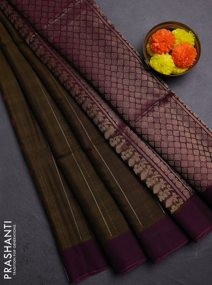 Mustard Green & Magenta Pink Kora Silk Cotton Saree