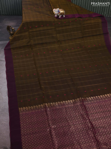 Mustard Green & Magenta Pink Kora Silk Cotton Saree