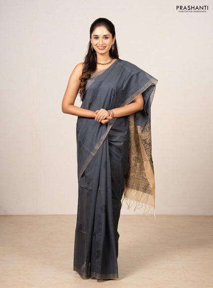 Grey & Beige Kora Silk Cotton Saree