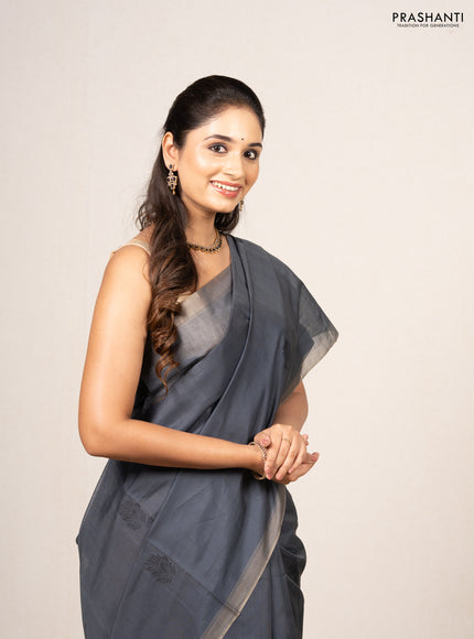 Grey & Beige Kora Silk Cotton Saree