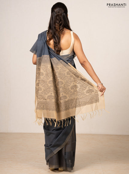 Grey & Beige Kora Silk Cotton Saree