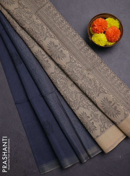 Grey & Beige Kora Silk Cotton Saree