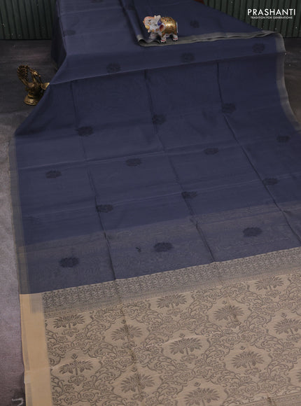 Grey & Beige Kora Silk Cotton Saree