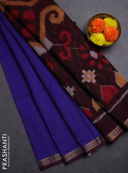 Blue & Maroon Kora Silk Cotton Saree