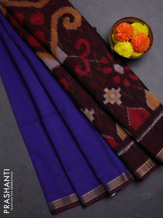 Blue & Maroon Kora Silk Cotton Saree
