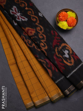 Mustard & Black Kora Silk Cotton Saree