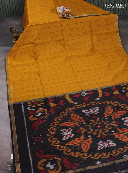 Mustard & Black Kora Silk Cotton Saree