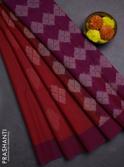 Red & Purple Kora Silk Cotton Saree