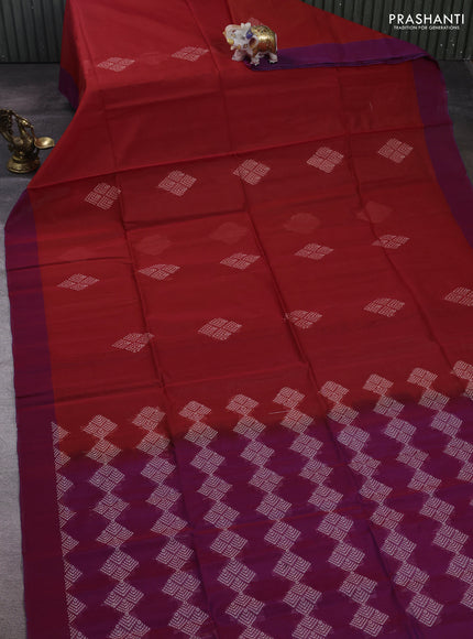 Red & Purple Kora Silk Cotton Saree