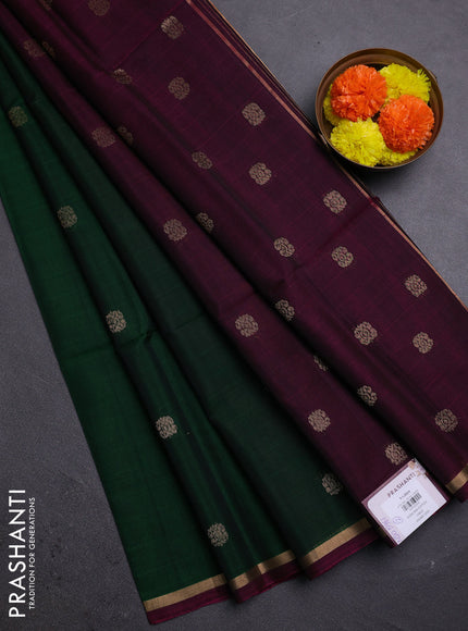 Green & Wine Kora Silk Cotton Saree