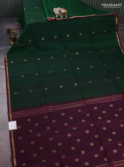 Green & Wine Kora Silk Cotton Saree
