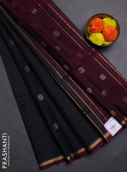 Black & Wine Kora Silk Cotton Saree