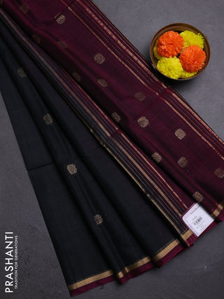 Black & Wine Kora Silk Cotton Saree
