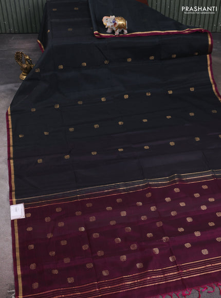 Black & Wine Kora Silk Cotton Saree