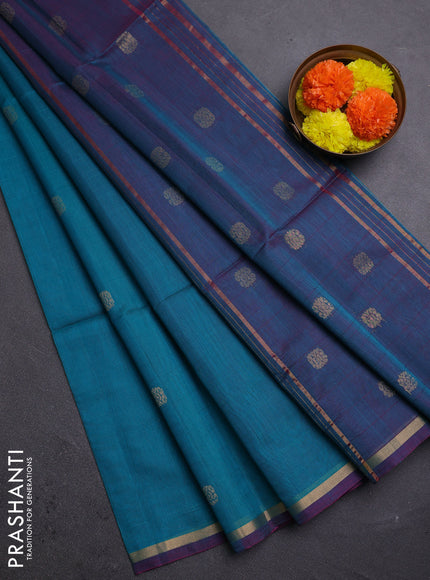 Teal Green & Pink Kora Silk Cotton Saree