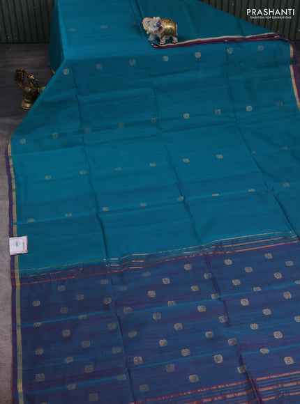 Teal Green & Pink Kora Silk Cotton Saree