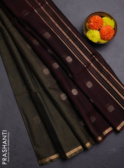 Chiku  & Maroon Kora Silk Cotton Saree