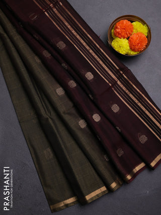 Chiku  & Maroon Kora Silk Cotton Saree