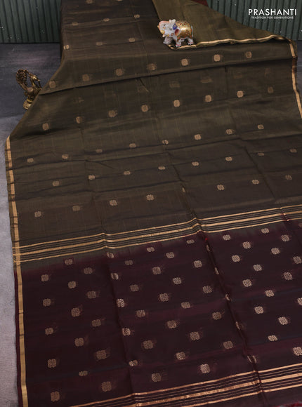 Chiku  & Maroon Kora Silk Cotton Saree