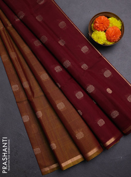 Mustard & Maroon Kora Silk Cotton Saree