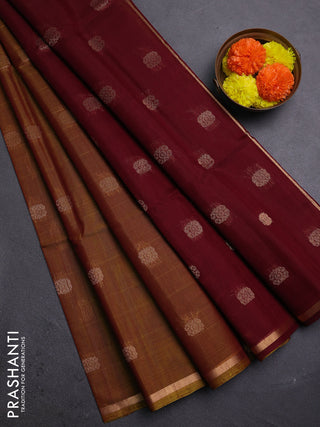 Mustard & Maroon Kora Silk Cotton Saree