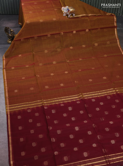 Mustard & Maroon Kora Silk Cotton Saree