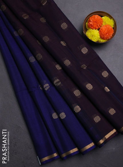 Wine & Blue Kora Silk Cotton Saree