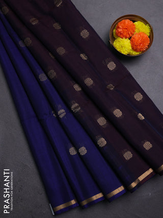 Wine & Blue Kora Silk Cotton Saree