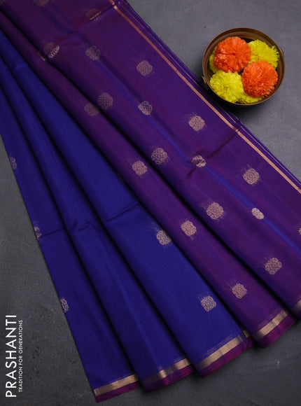 Blue & Purple Kora Silk Cotton Saree
