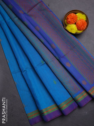 Blue & Purple Kora Silk Cotton Saree