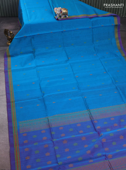 Blue & Purple Kora Silk Cotton Saree