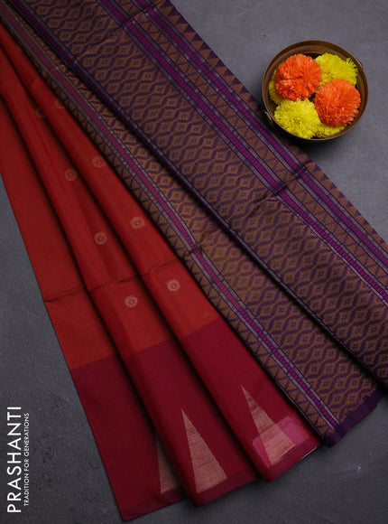 Rust & Purple Kora Silk Cotton Saree