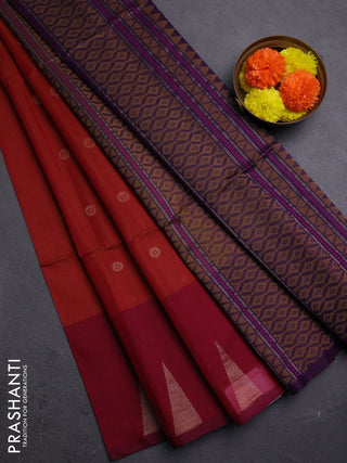Rust & Purple Kora Silk Cotton Saree
