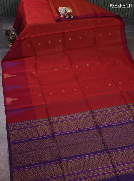 Rust & Purple Kora Silk Cotton Saree