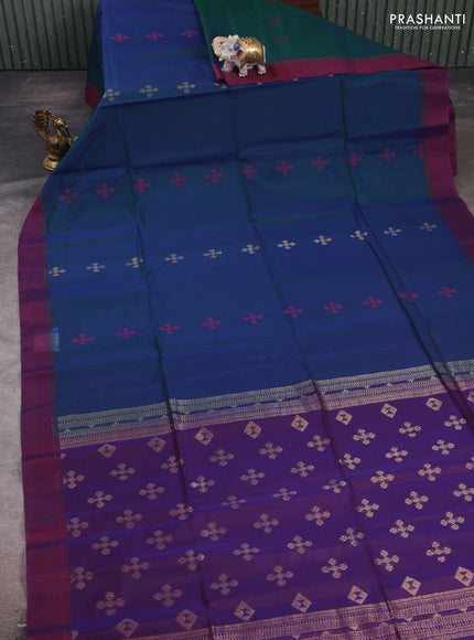 Peacock Green & Purple Kora Silk Cotton Saree