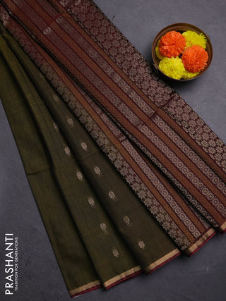 Mehendi Green & Maroon Kora Silk Cotton Saree