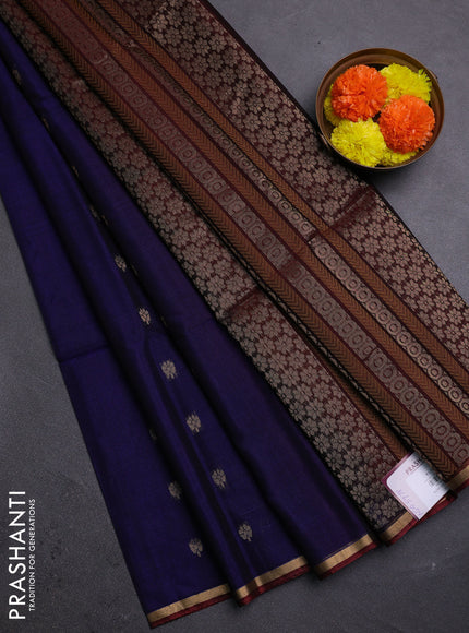 Blue & Maroon Kora Silk Cotton Saree