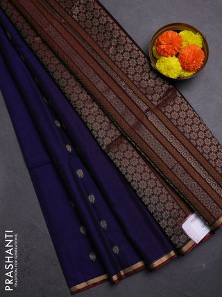 Blue & Maroon Kora Silk Cotton Saree