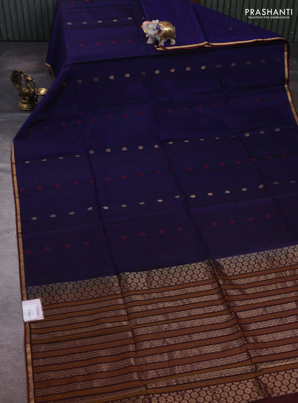 Blue & Maroon Kora Silk Cotton Saree