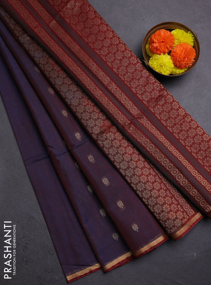 Blue & Rust Kora Silk Cotton Saree