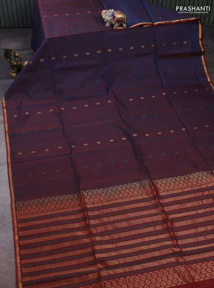 Blue & Rust Kora Silk Cotton Saree