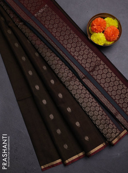 Brown & Maroon Kora Silk Cotton Saree