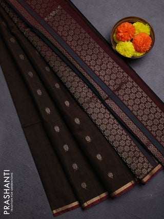 Brown & Maroon Kora Silk Cotton Saree