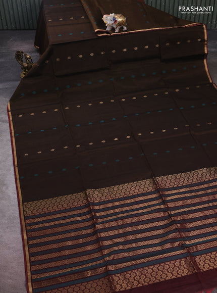 Brown & Maroon Kora Silk Cotton Saree