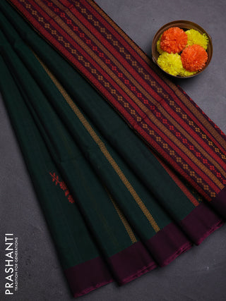 Bottle Green & Purple Kora Silk Cotton Saree